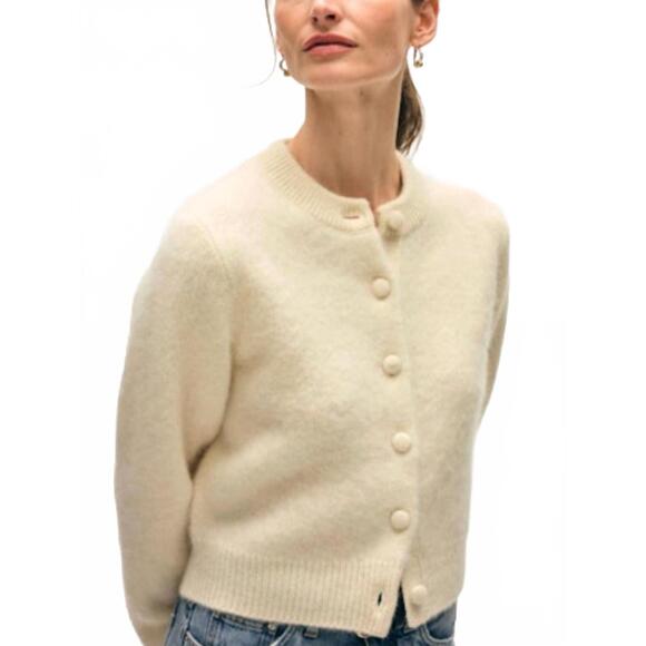 NEW WHITE + WARREN brushed cashmere cardigan in ivory